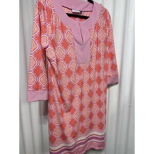 CABANA LIFE Women Coral Geo UPF 50 Tunic Dress Cover up size Medium Good Cond